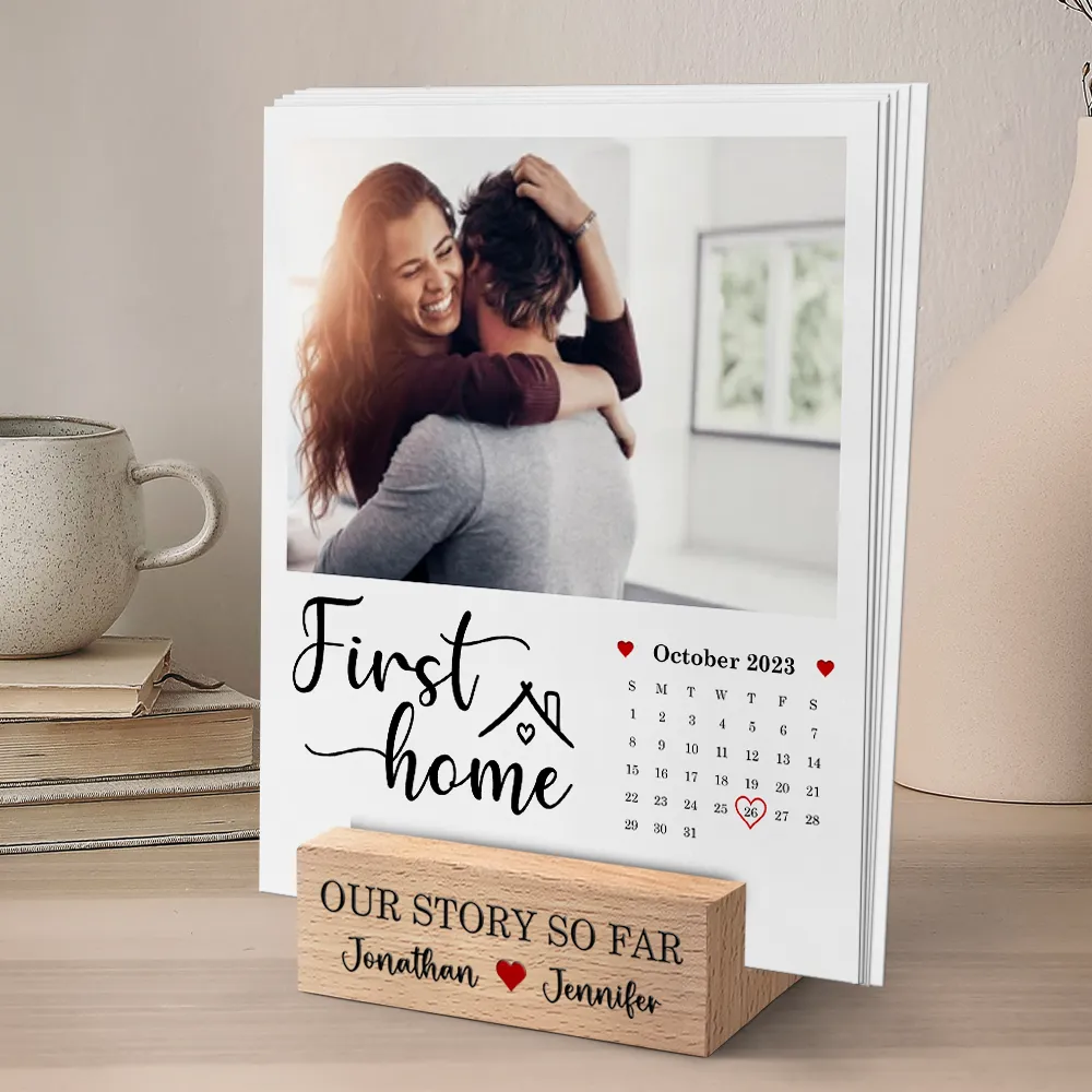 Custom Photo Calendar Our Story So Far - Personalized Custom Shaped Cardstock With Wooden Stand - Image 3