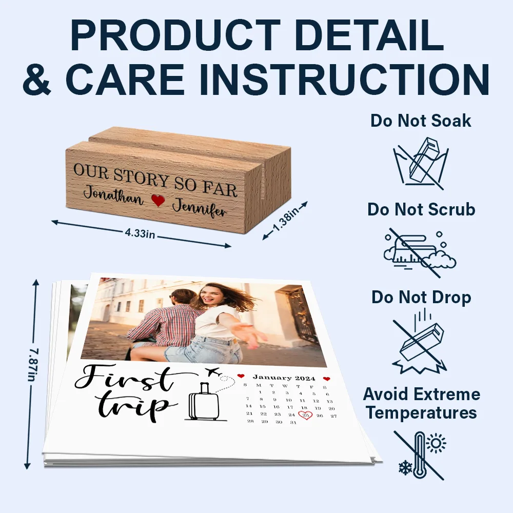 Custom Photo Calendar Our Story So Far - Personalized Custom Shaped Cardstock With Wooden Stand - Image 5