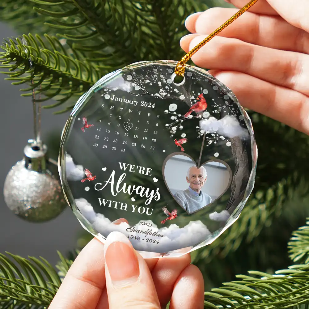 Custom Photo Calendar The Day God Called You Home Memorial - Personalized Circle Glass Ornament - Image 2