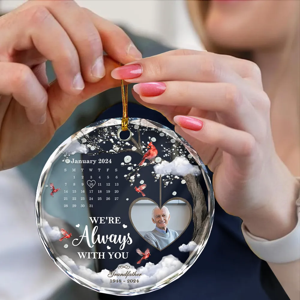 Custom Photo Calendar The Day God Called You Home Memorial - Personalized Circle Glass Ornament - Image 4