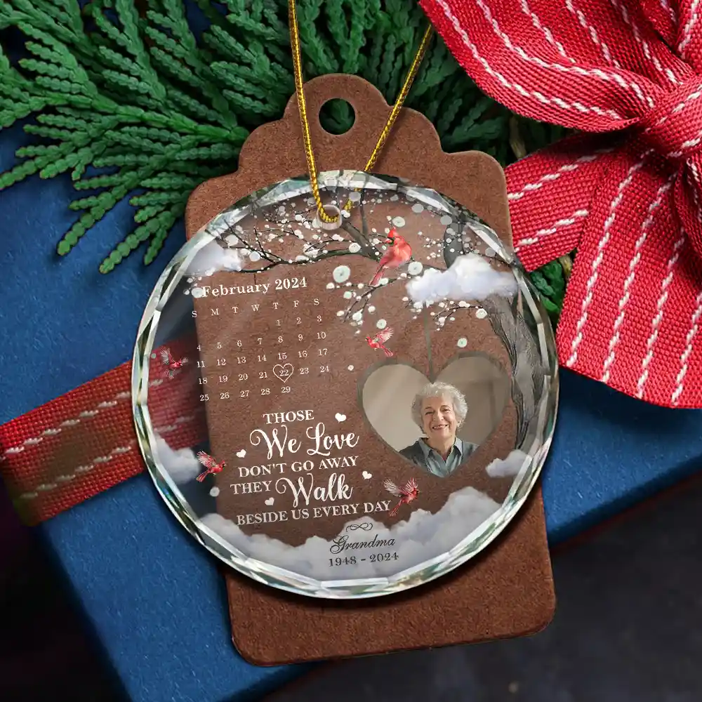 Custom Photo Calendar The Day God Called You Home Memorial - Personalized Circle Glass Ornament - Image 5