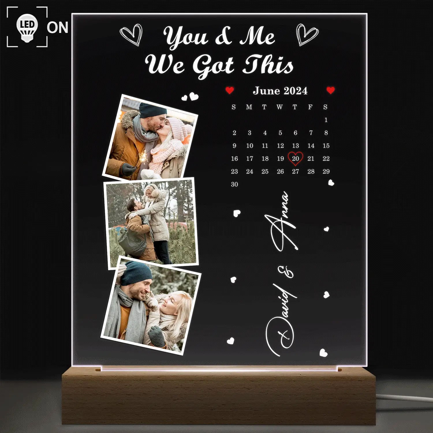 Custom Photo Calendar The Day Our Journey Began - Gift For Couples - Personalized 3D Led Light Wooden Base - Image 2