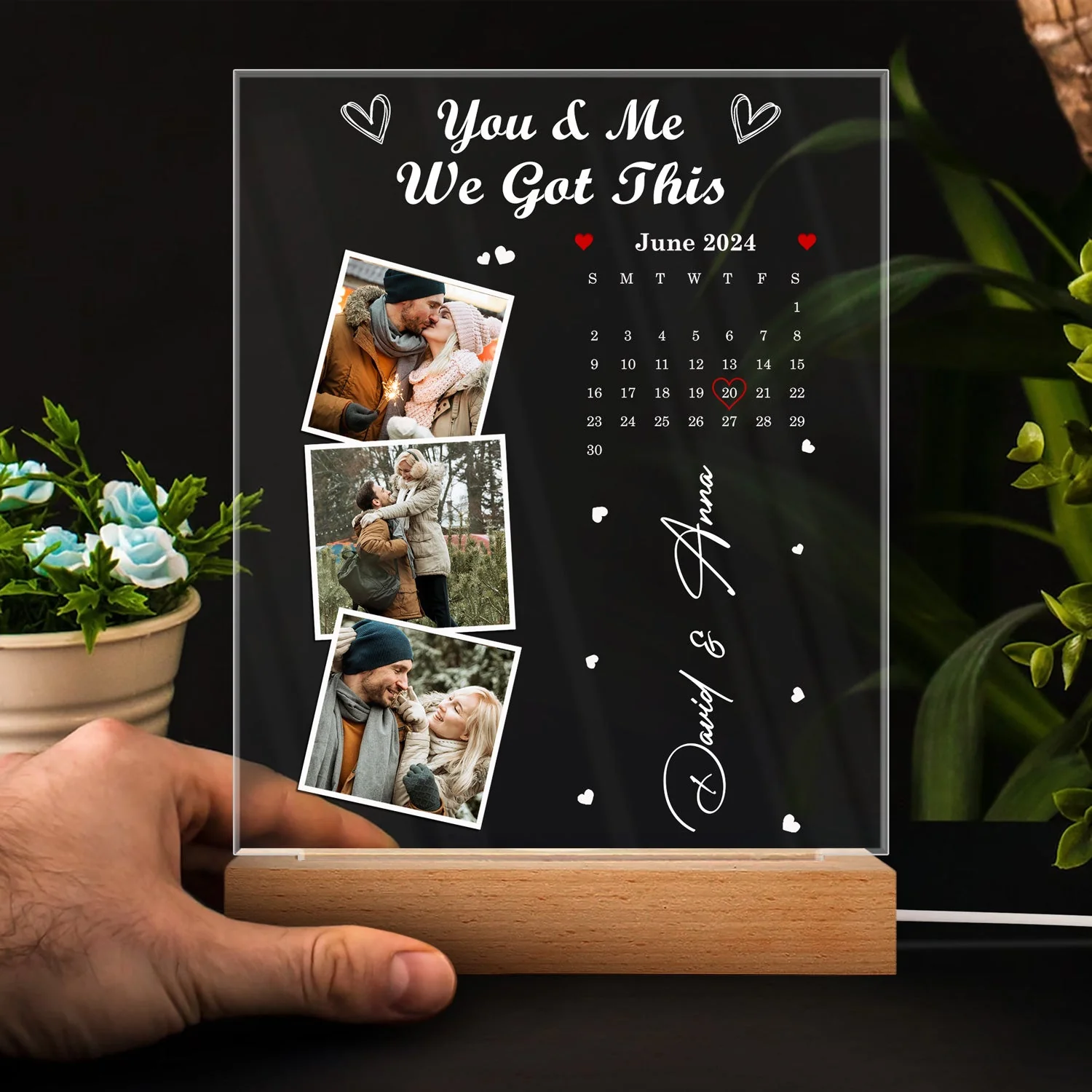 Custom Photo Calendar The Day Our Journey Began - Gift For Couples - Personalized 3D Led Light Wooden Base - Image 4