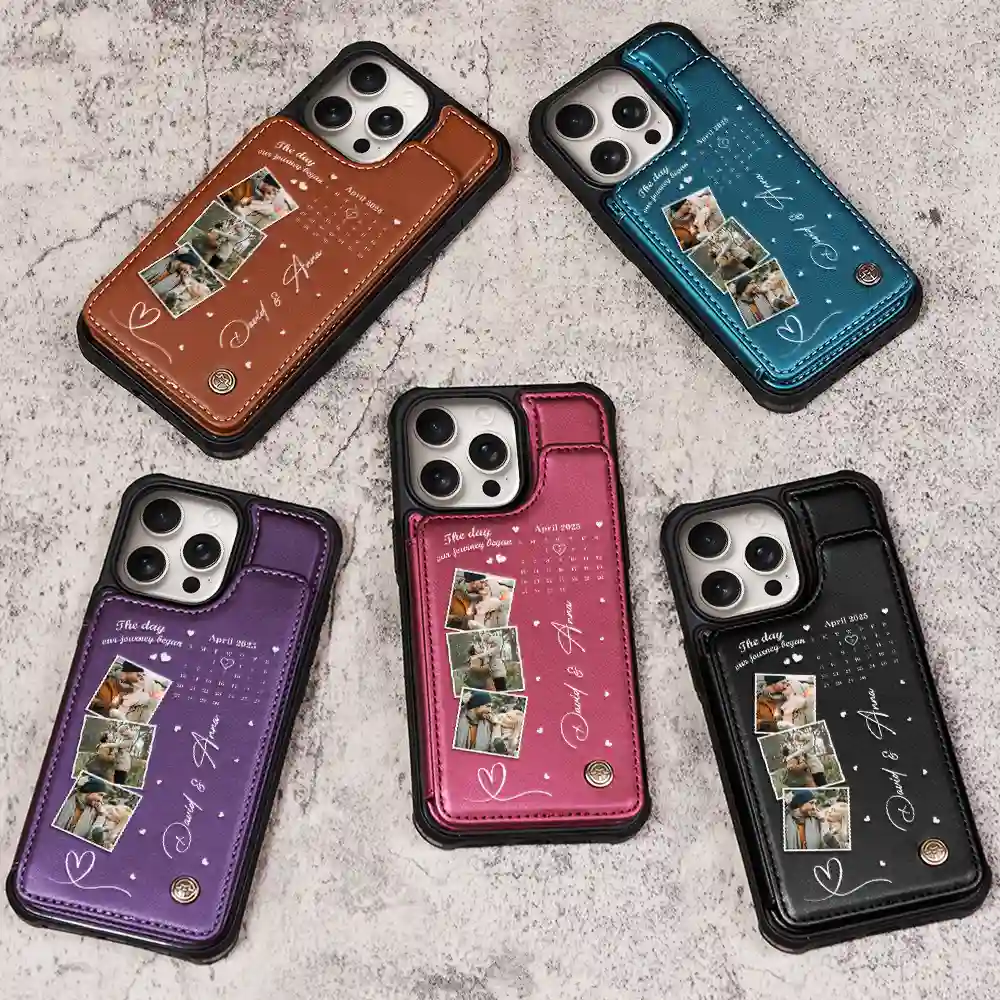 Custom Photo Calendar The Day Our Journey Began - Personalized Leather Flip Wallet Phone Case - Image 3