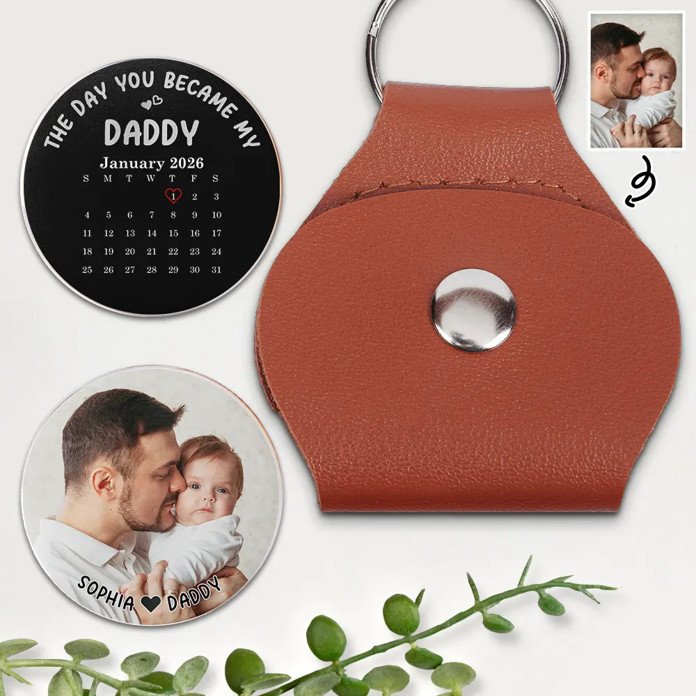 Custom Photo Calendar The Day You Became My Mom Dad - Personalized Leather Pocket Hug - Image 2