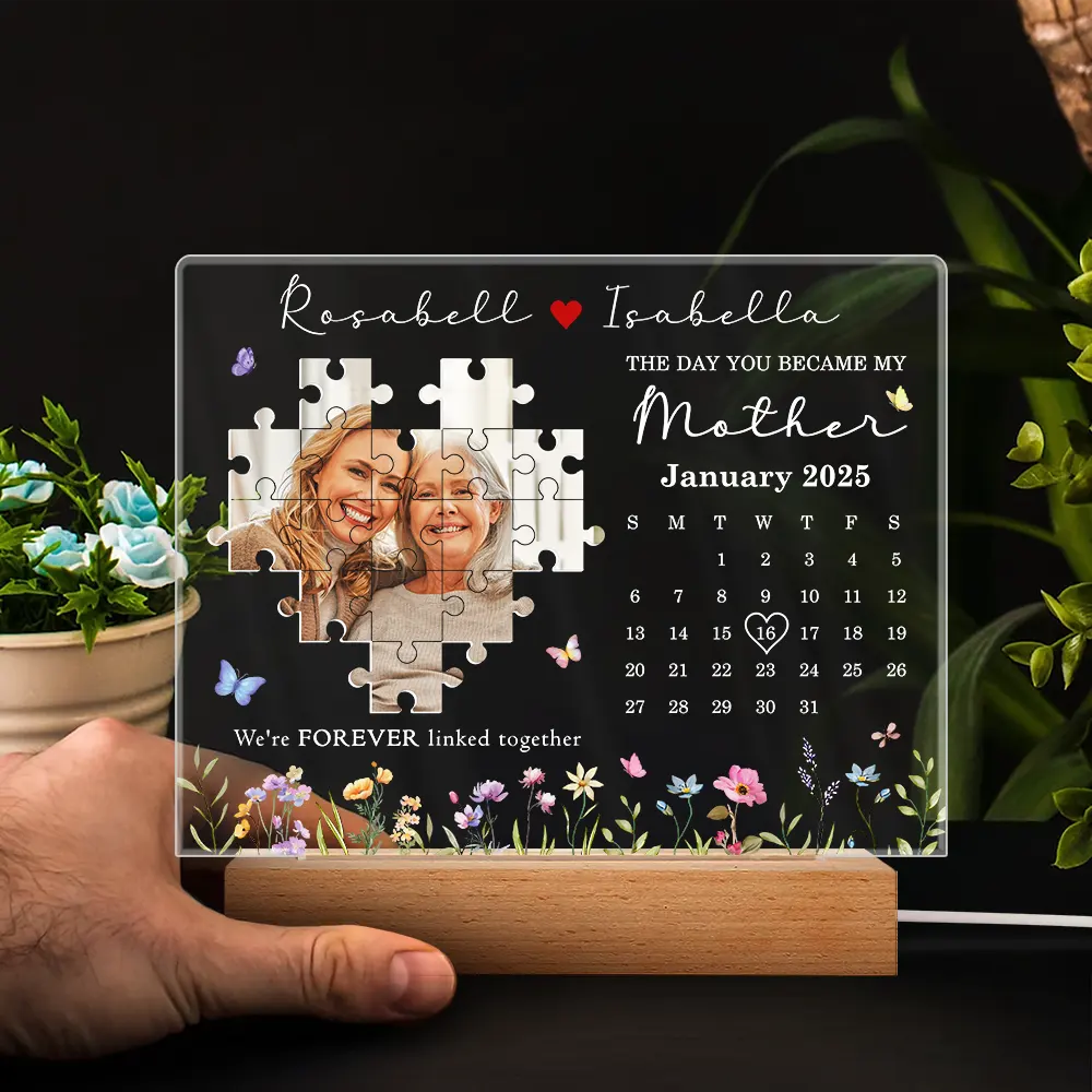 Custom Photo Calendar The Day You Became My Mother - Personalized 3D Led Light Wooden Base - Image 4