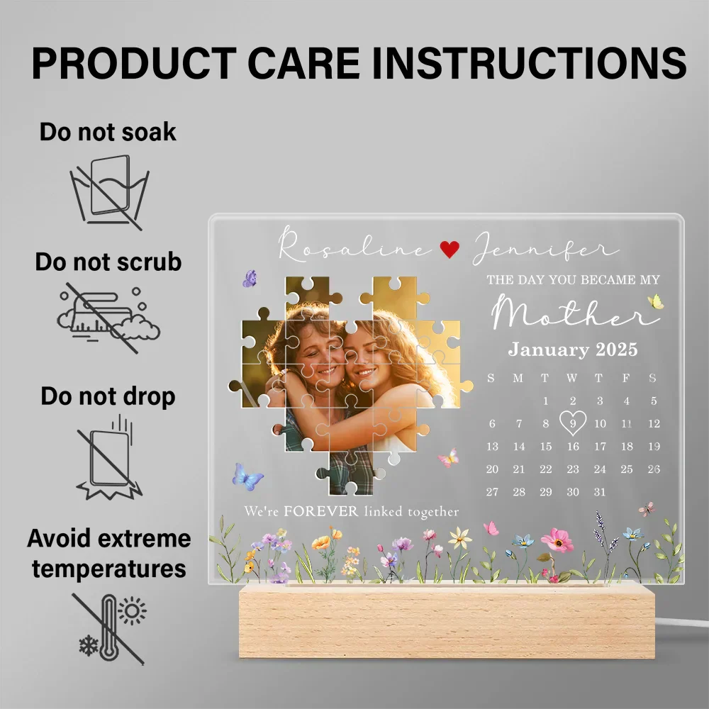 Custom Photo Calendar The Day You Became My Mother - Personalized 3D Led Light Wooden Base - Image 6