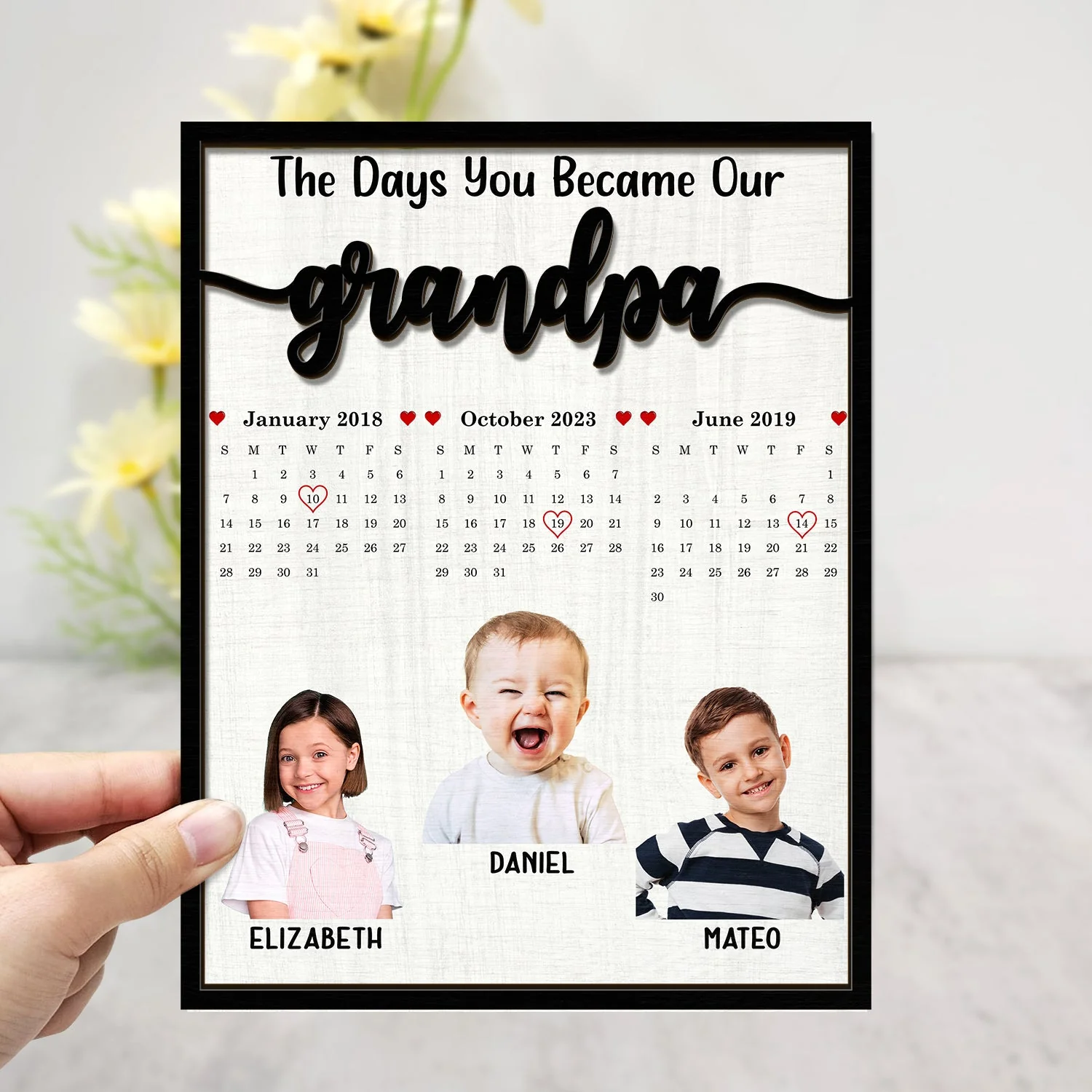 Custom Photo Calendar The Day You Became Our Dad Mom - Personalized 2-Layered Wooden Plaque With Stand - Image 4