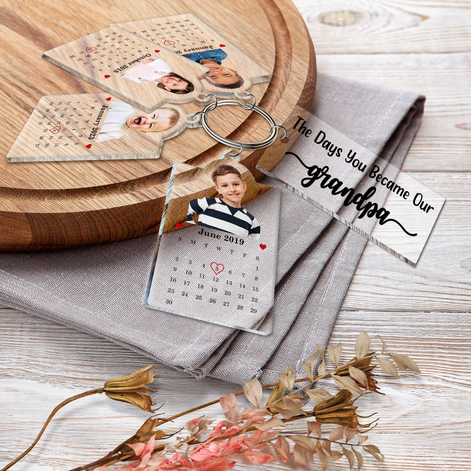 Custom Photo Calendar The Day You Became Our Dad Mom - Personalized Acrylic Tag Keychain - Image 5