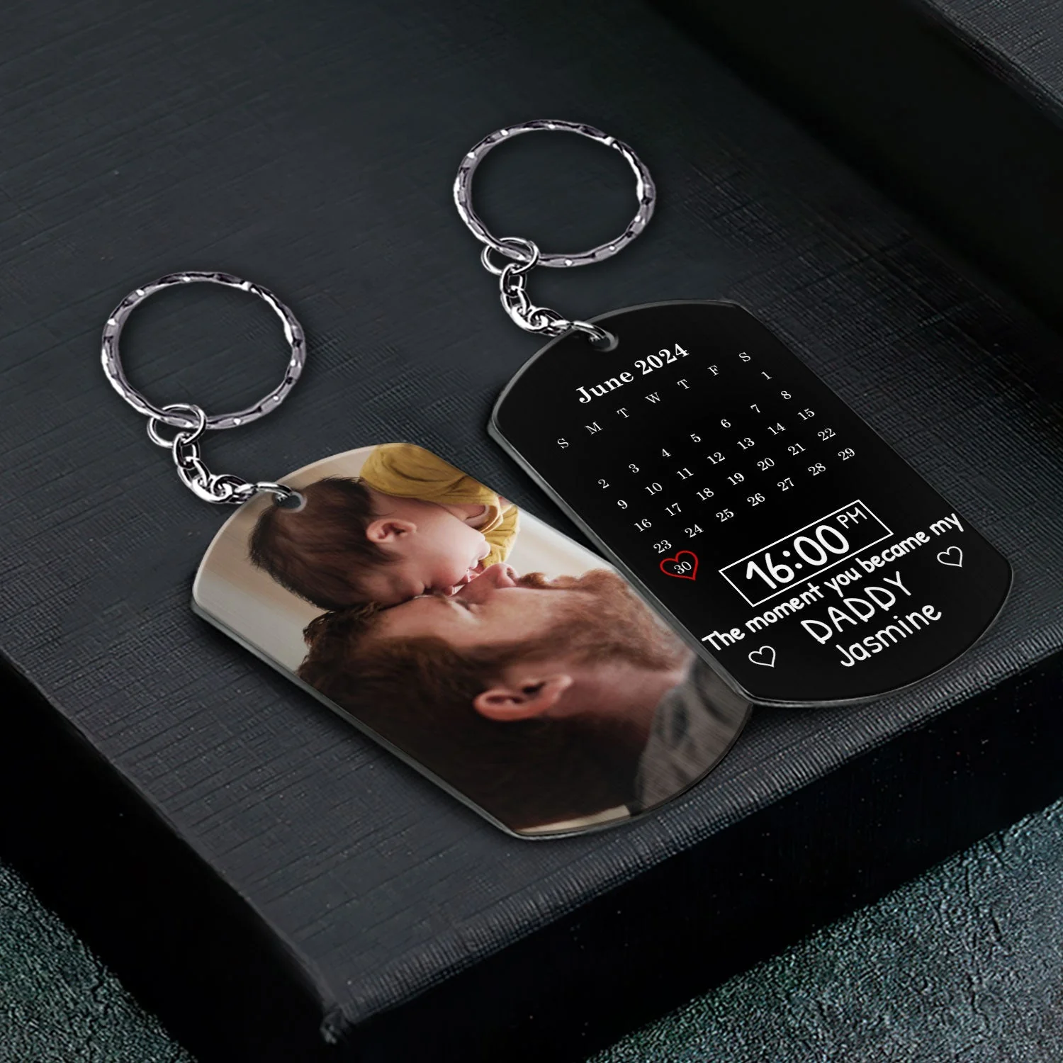 Custom Photo Calendar The Moment You Became - Gift For Mother, Father - Personalized Aluminum Keychain - Image 2