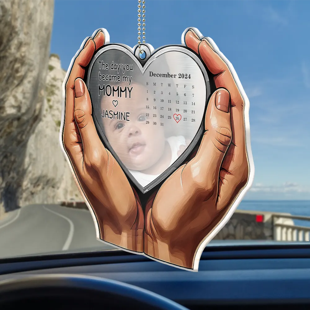 Custom Photo Calendar The Moment You Became My Mom Dad - Personalized Acrylic Car Hanger - Image 2
