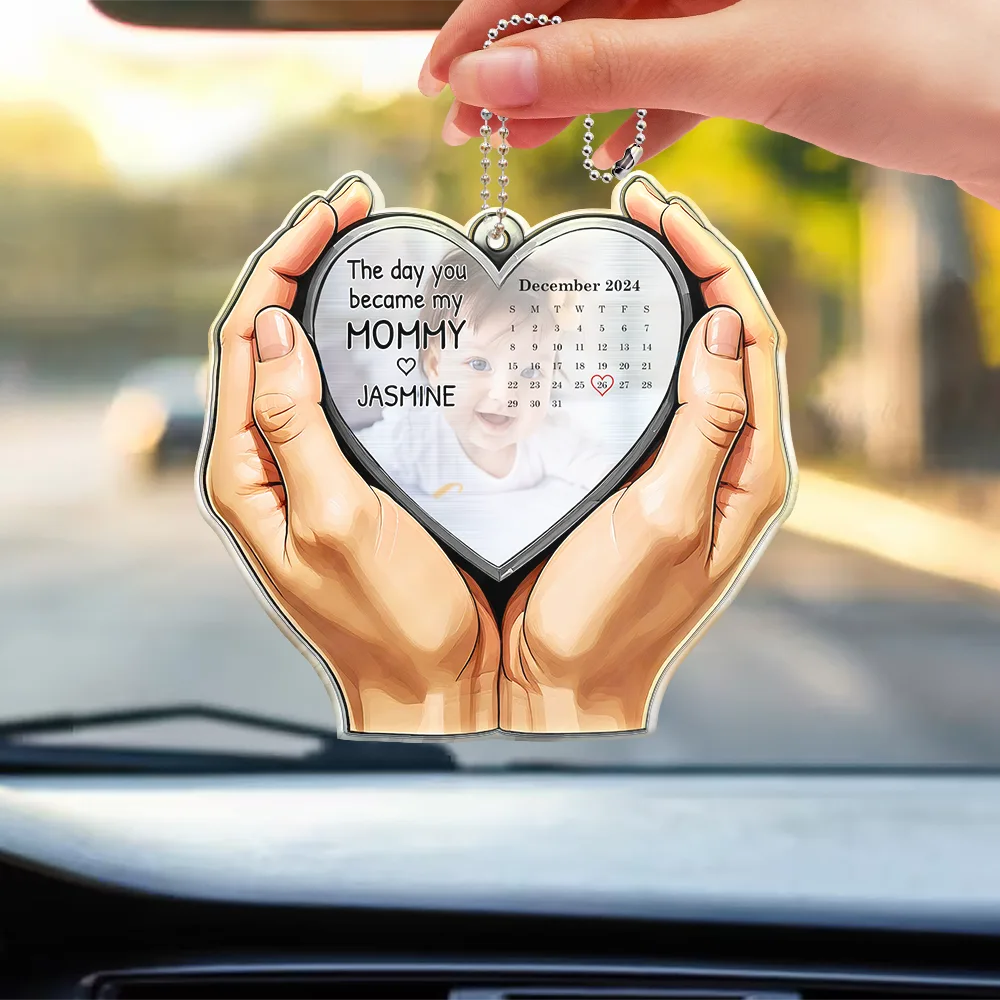 Custom Photo Calendar The Moment You Became My Mom Dad - Personalized Acrylic Car Hanger - Image 3