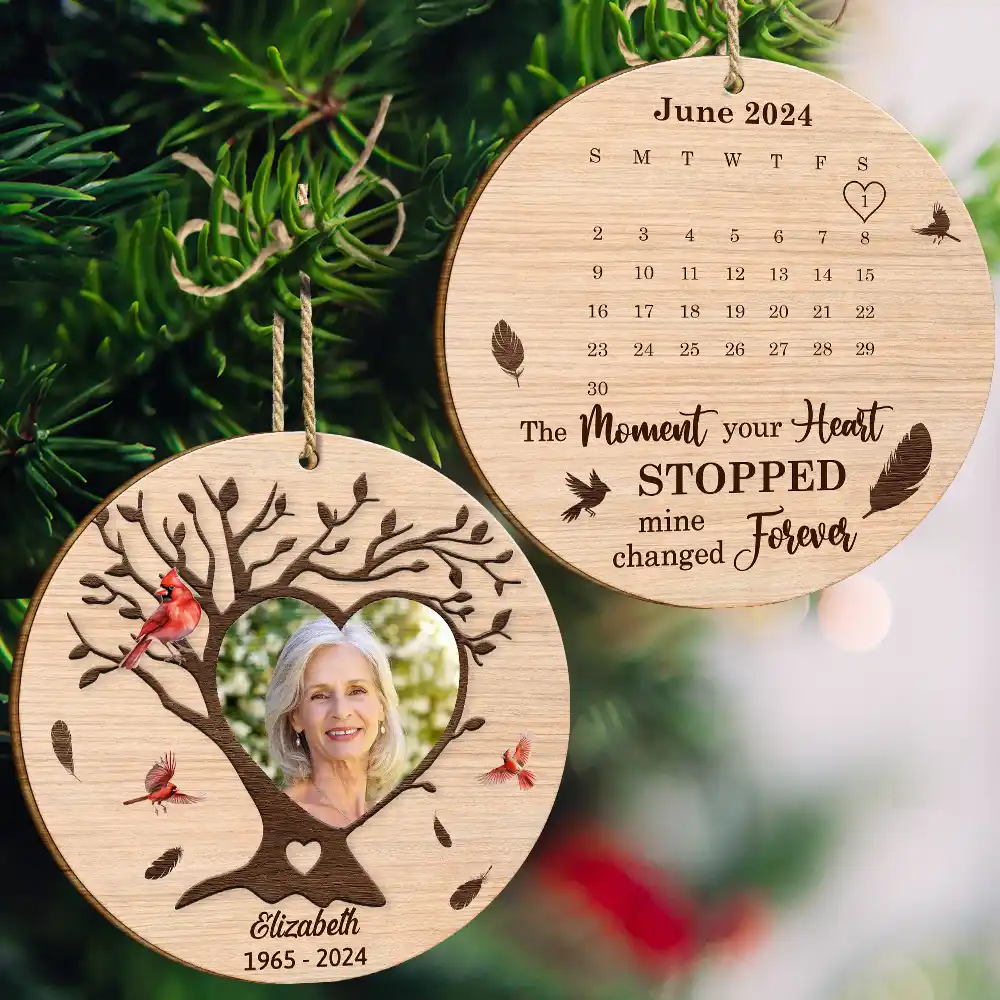 Custom Photo Calendar The Moment Your Heart Stopped - Personalized Wooden Ornament Print 2 Sides - Image 3