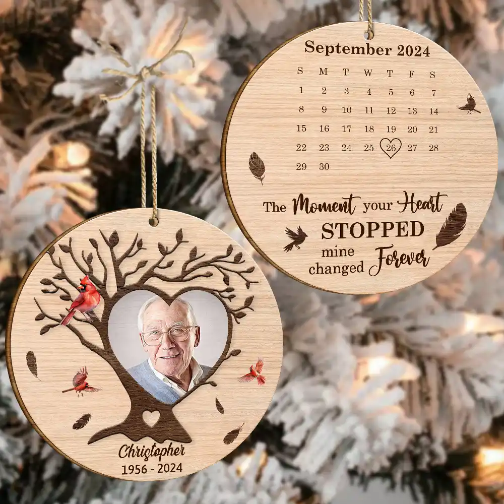 Custom Photo Calendar The Moment Your Heart Stopped - Personalized Wooden Ornament Print 2 Sides - Image 4