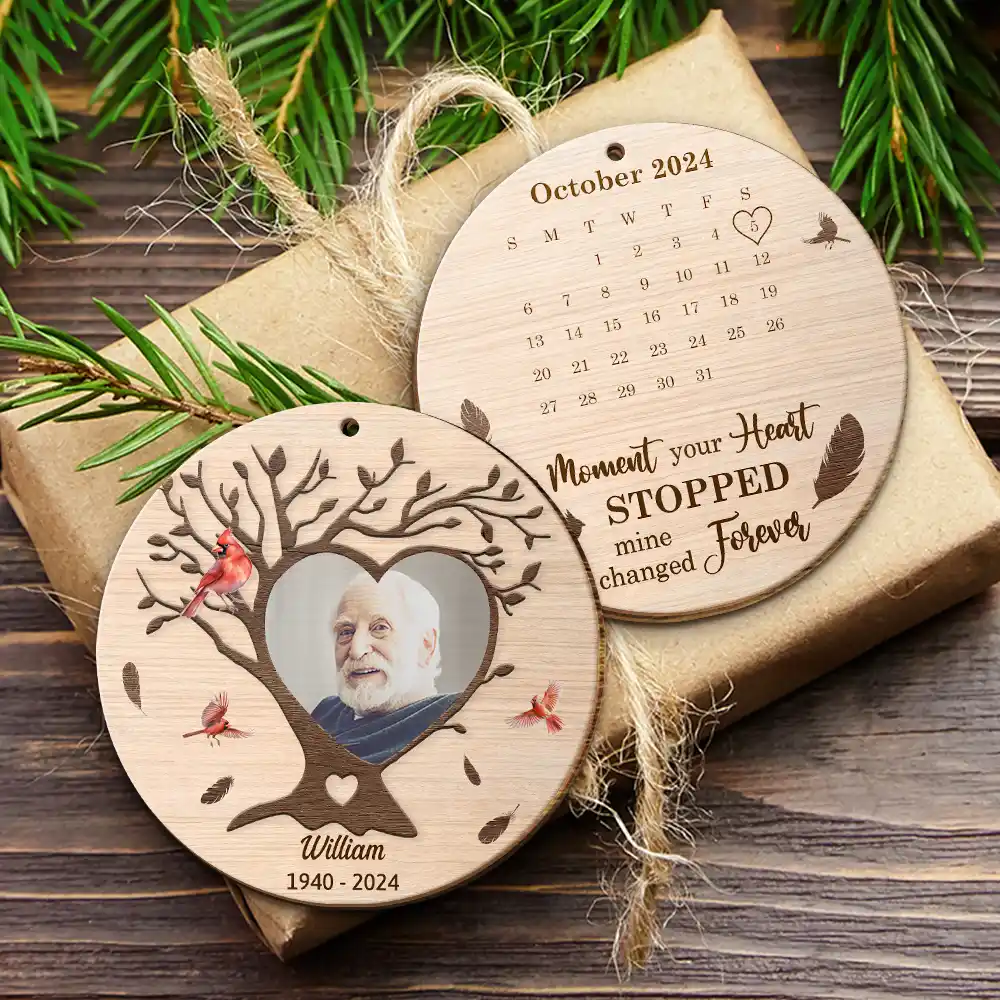 Custom Photo Calendar The Moment Your Heart Stopped - Personalized Wooden Ornament Print 2 Sides - Image 6