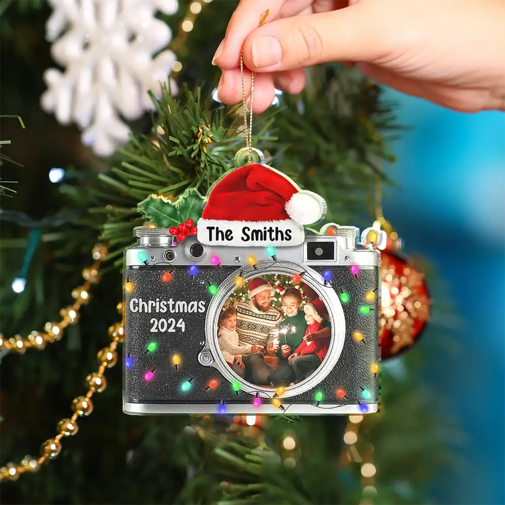 Custom Photo Camera Shaped Family - Personalized Custom Shaped Acrylic Ornament - Image 4