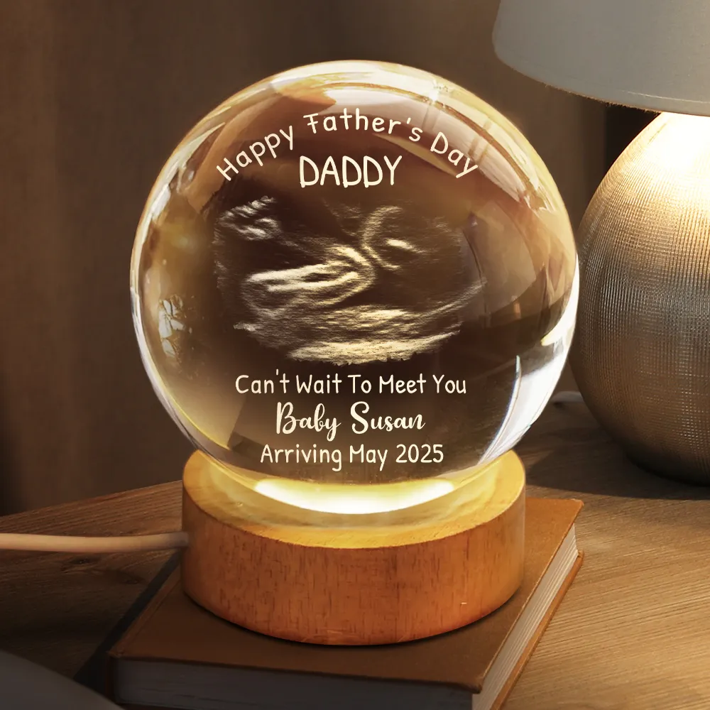 Custom Photo Can't Wait To Meet You The Bump - Personalized Crystal Globe Lamp - Image 3
