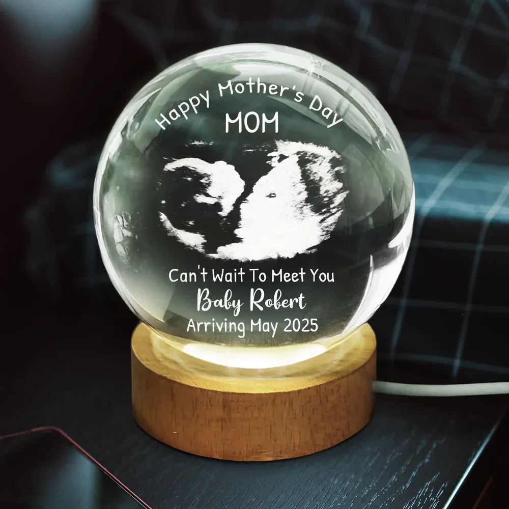 Custom Photo Can't Wait To Meet You The Bump - Personalized Crystal Globe Lamp - Image 4