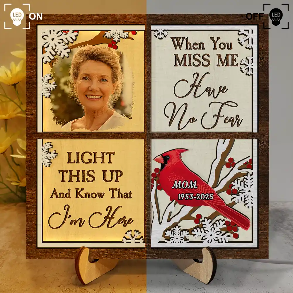 Custom Photo Cardinal They Fly Beside Us - Personalized LED Light Wooden Plaque - Image 3