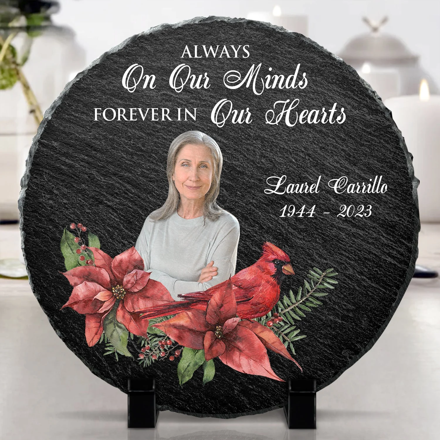 Custom Photo Cardinals I'm Always With You - Memorial Gift - Personalized Circle Memorial Garden Stone - Image 5