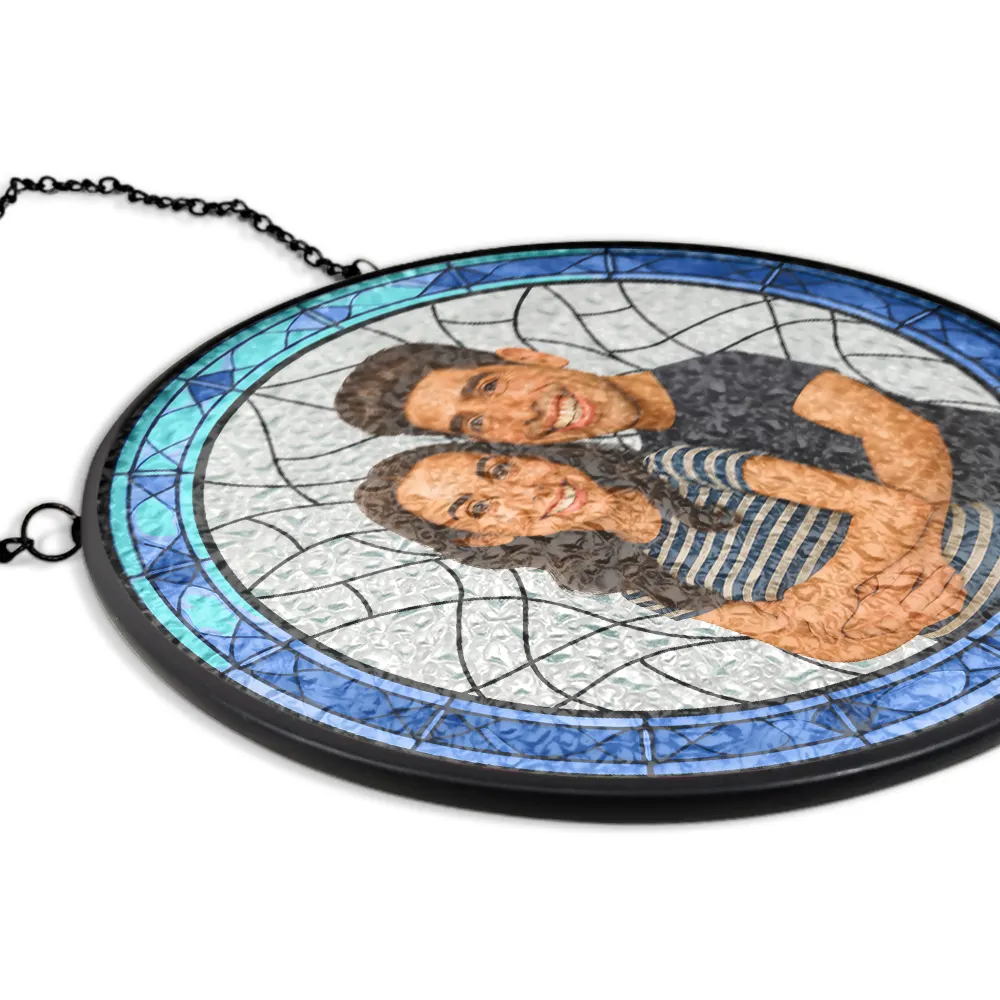 Custom Photo Caricature Funny Couple Family - Personalized Stained Glass Window Hanging Suncatcher - Image 6