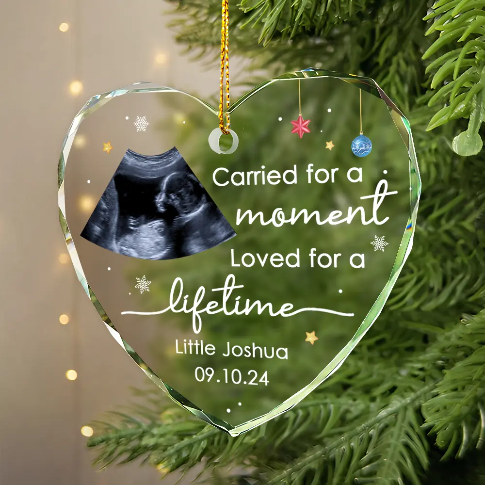 Custom Photo Carried For A Moment Infant Loss Baby Memorial - Personalized Heart Shaped Glass Ornament - Image 2