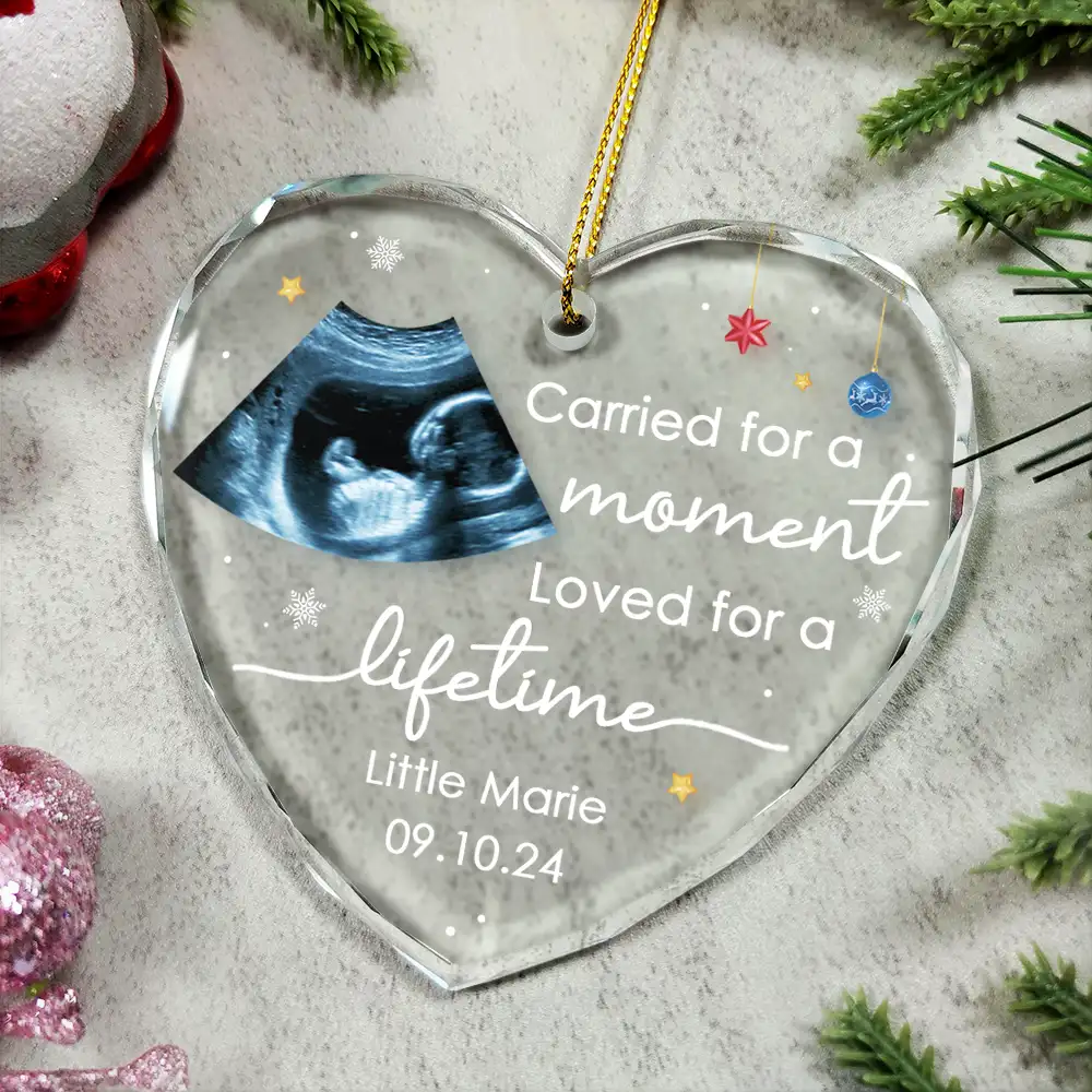 Custom Photo Carried For A Moment Infant Loss Baby Memorial - Personalized Heart Shaped Glass Ornament - Image 4