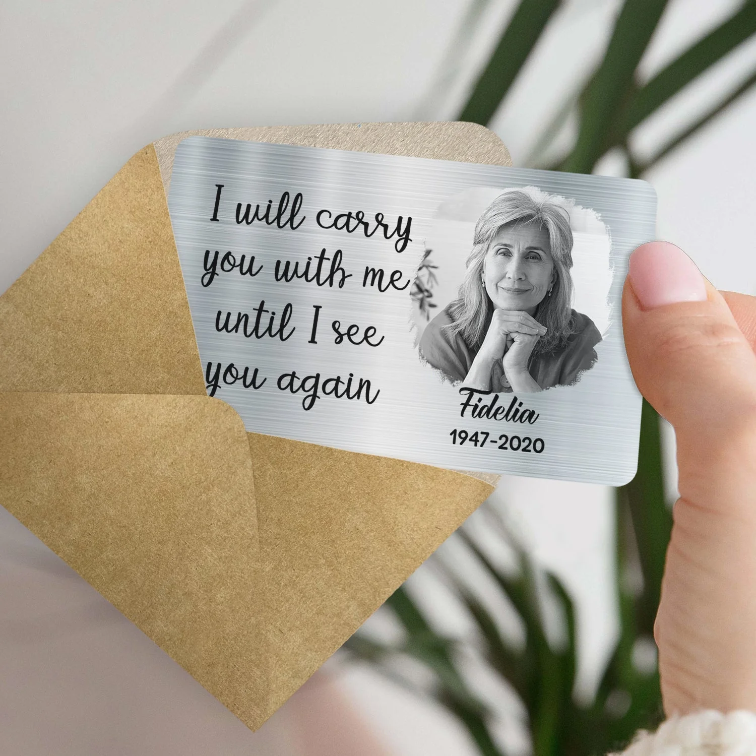 Custom Photo Carry You With Me - Memorial Gift For Family - Personalized Aluminum Wallet Card - Image 5