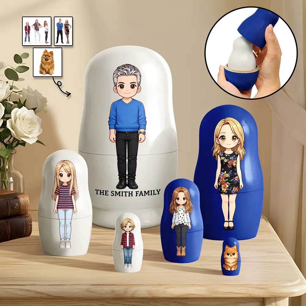 Custom Photo Cartoon Full Portrait Family Couple Besties - Personalized Portrait Nesting Doll