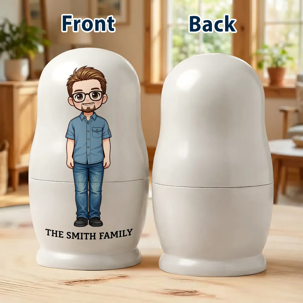 Custom Photo Cartoon Full Portrait Family Couple Besties - Personalized Portrait Nesting Doll - Image 4