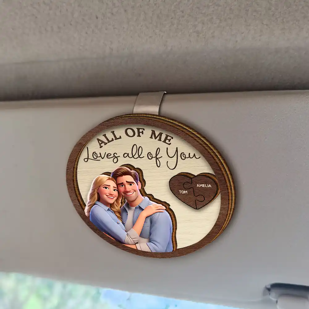 Custom Photo Cartoon Portrait Drive Safe I Love You Couple - Personalized Custom Shaped Car Visor Clip - Image 3