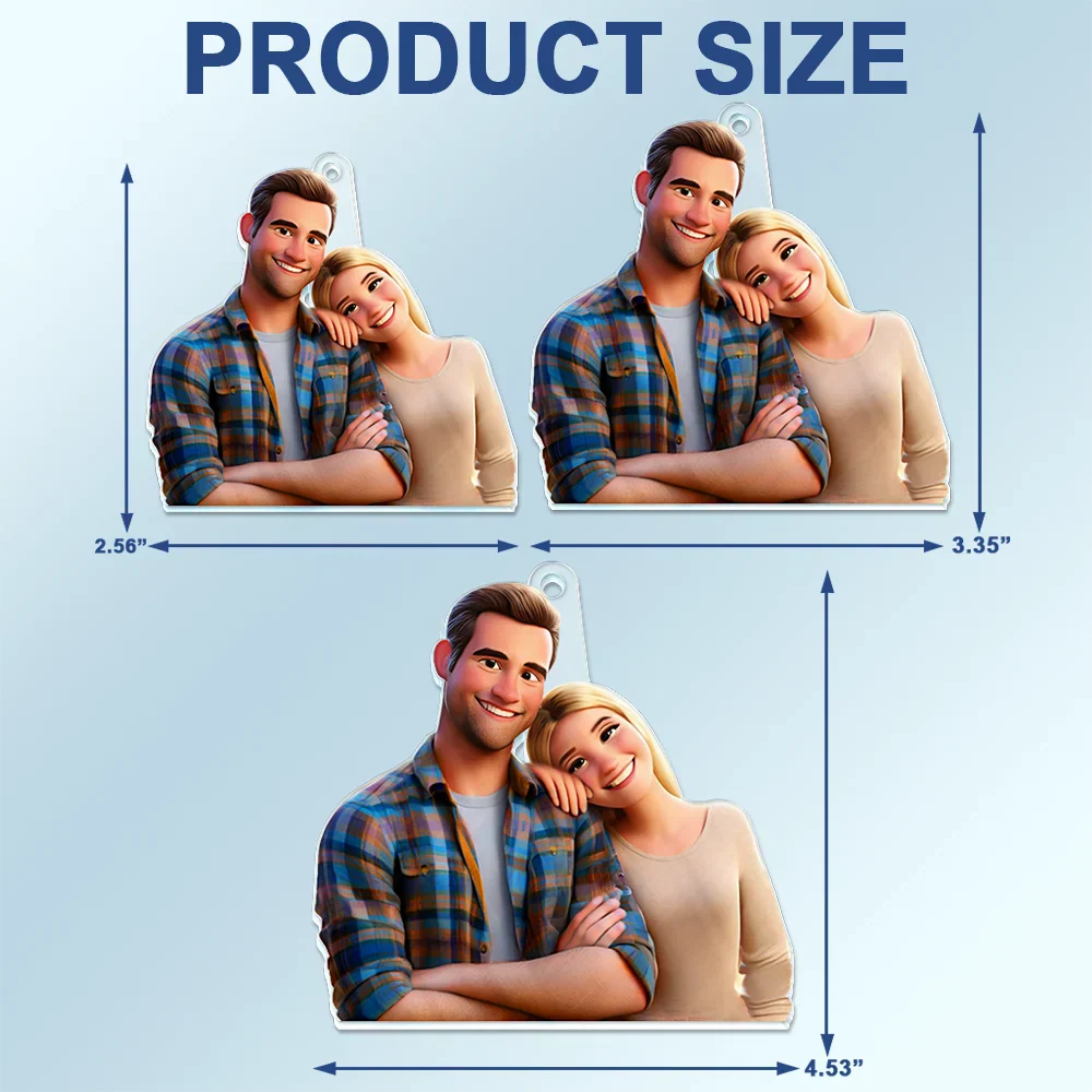 Custom Photo Cartoon Portrait Loving Couple - Personalized Acrylic Car Hanger - Image 5