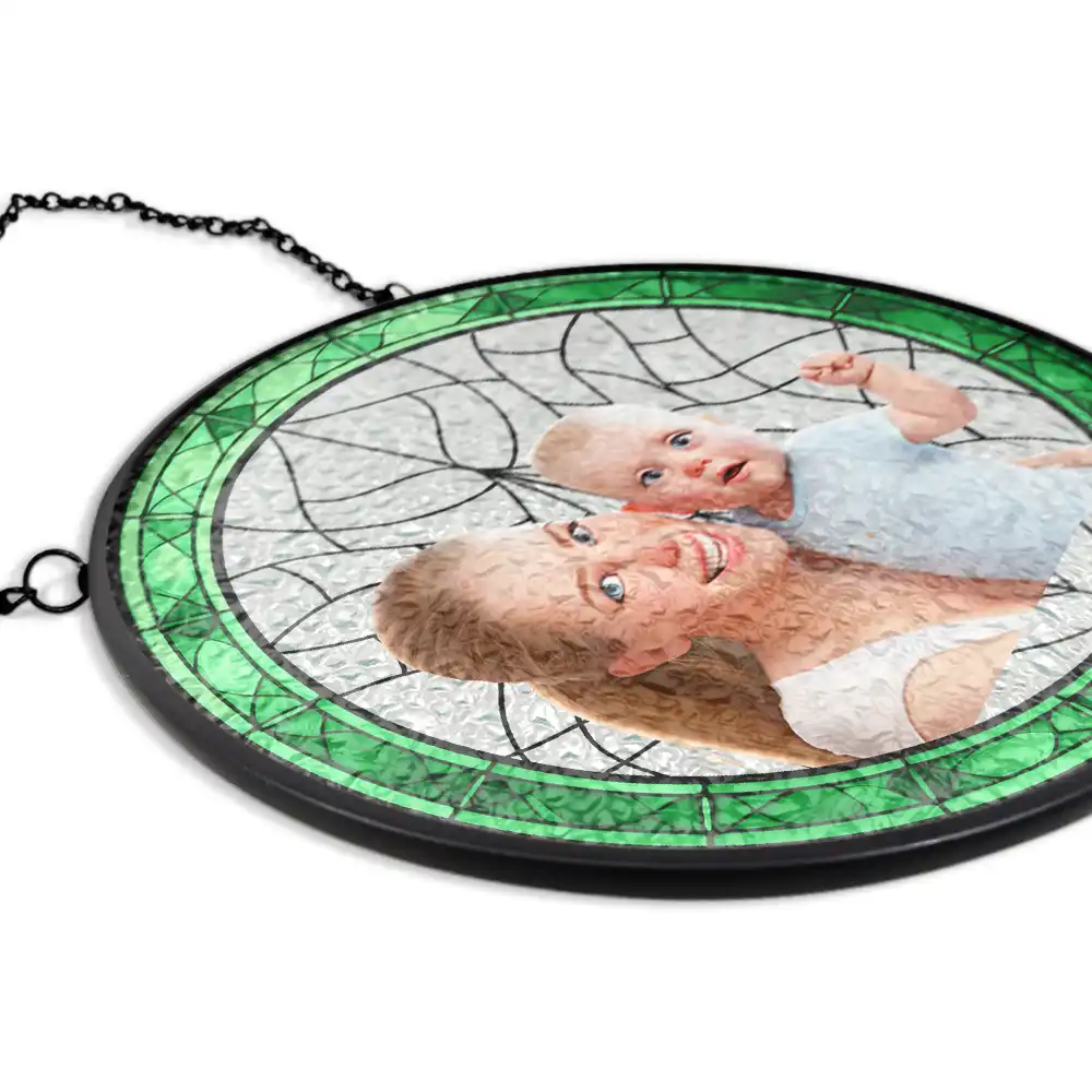 Custom Photo Cartoon Portrait Mom Mother Grandma - Personalized Stained Glass Window Hanging Suncatcher - Image 6