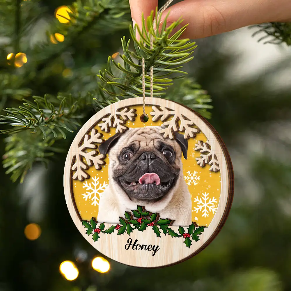 Custom Photo Cat Dog Christmas - Personalized 2-Layered Wooden Ornament - Image 3