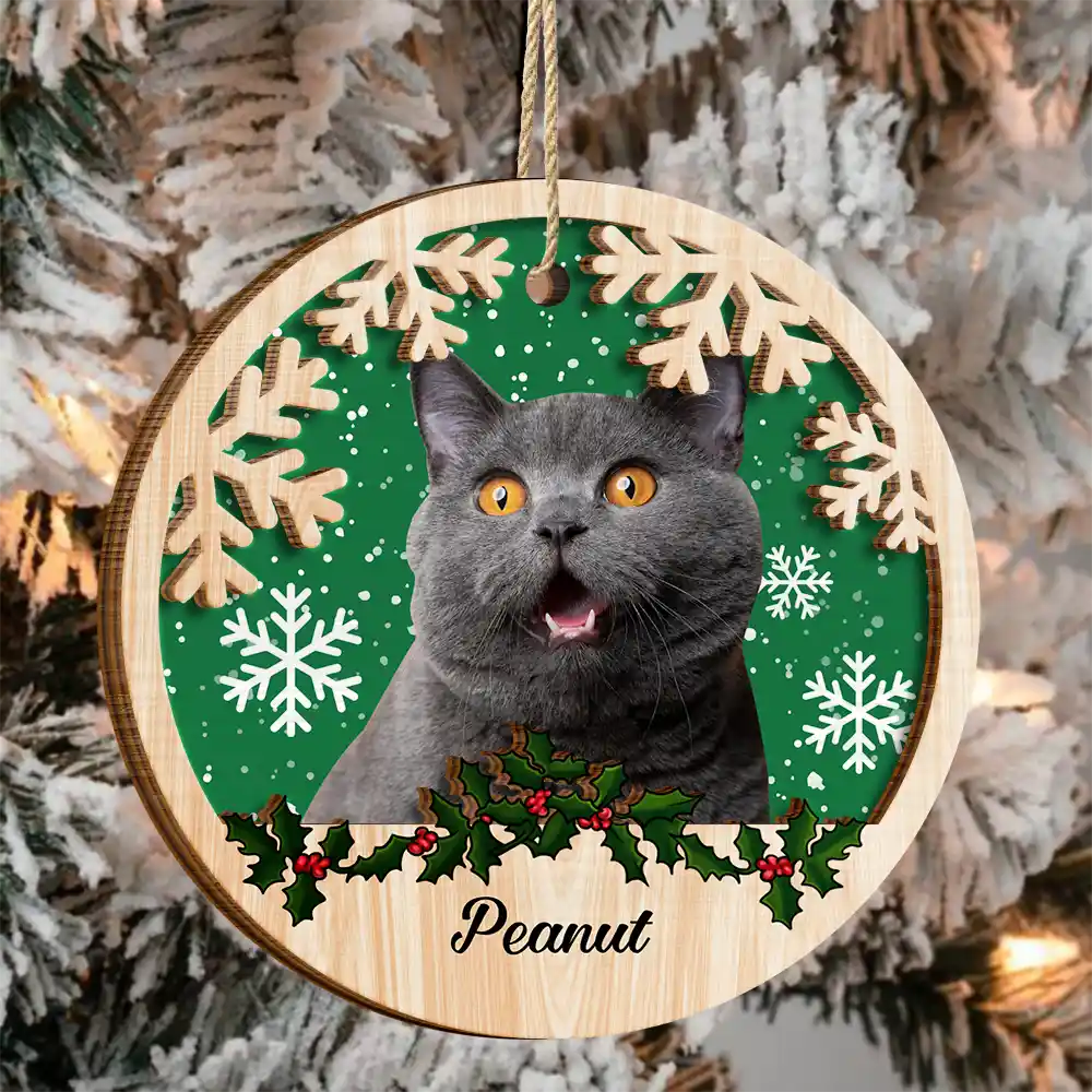 Custom Photo Cat Dog Christmas - Personalized 2-Layered Wooden Ornament - Image 4