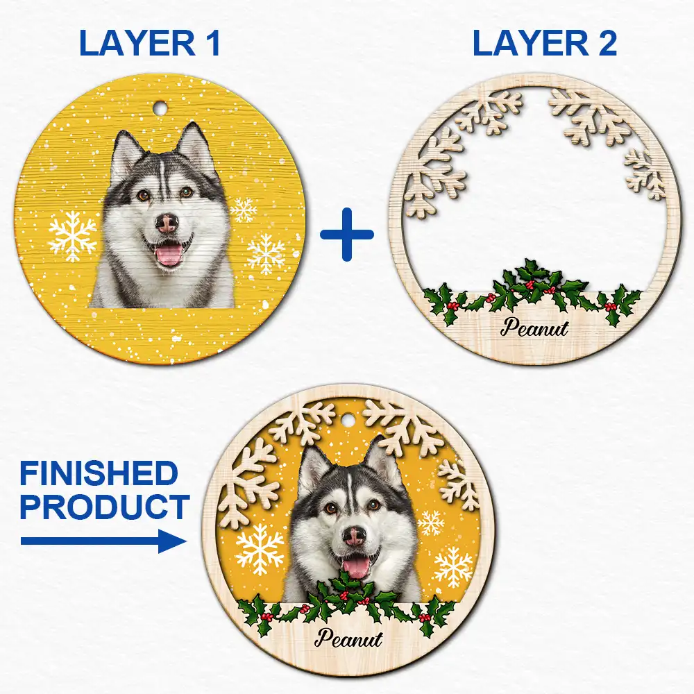 Custom Photo Cat Dog Christmas - Personalized 2-Layered Wooden Ornament - Image 7