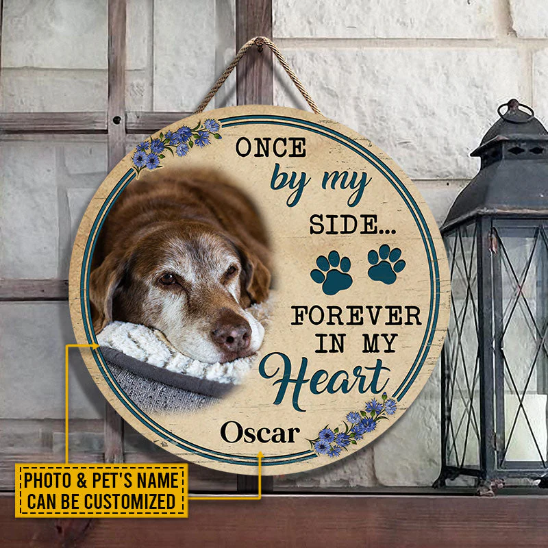 Custom Photo Cat Dog Once By My Side Photo Gift Pet Memorial Gift Custom Wood Circle Sign, Pet Loss Gifts, Sympathy, Pet Memorial Gift, Cat Loss, Dog Loss, Pet Sympathy - Image 3