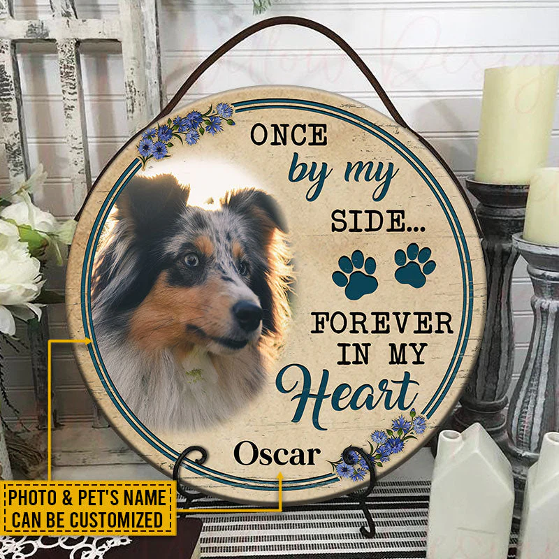 Custom Photo Cat Dog Once By My Side Photo Gift Pet Memorial Gift Custom Wood Circle Sign, Pet Loss Gifts, Sympathy, Pet Memorial Gift, Cat Loss, Dog Loss, Pet Sympathy - Image 4