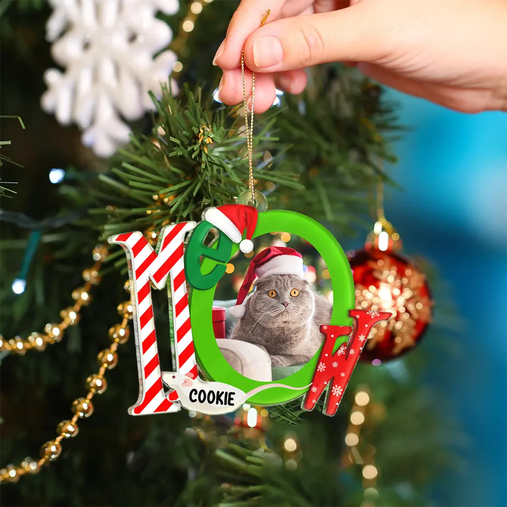 Custom Photo Cat Meowy Christmas - Personalized Custom Shaped Acrylic Ornament - Image 4