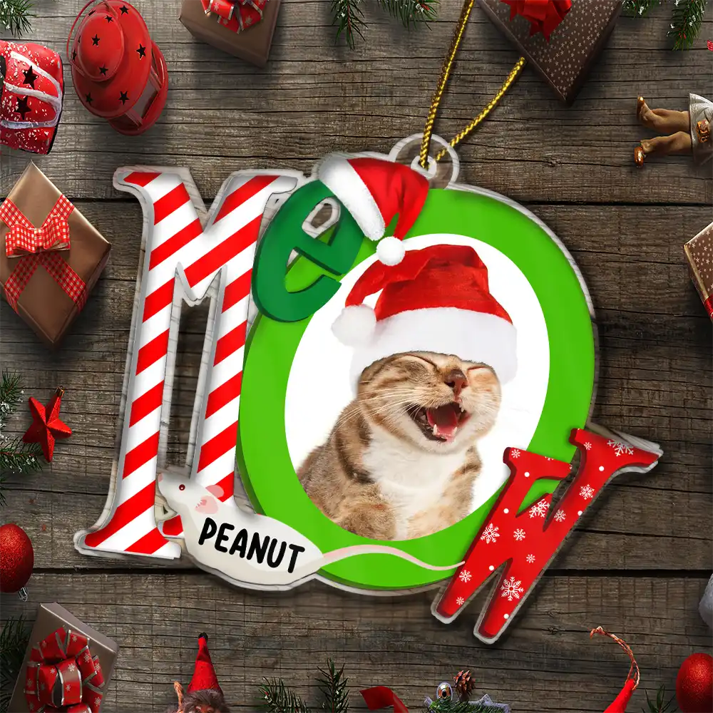 Custom Photo Cat Meowy Christmas - Personalized Custom Shaped Acrylic Ornament - Image 5