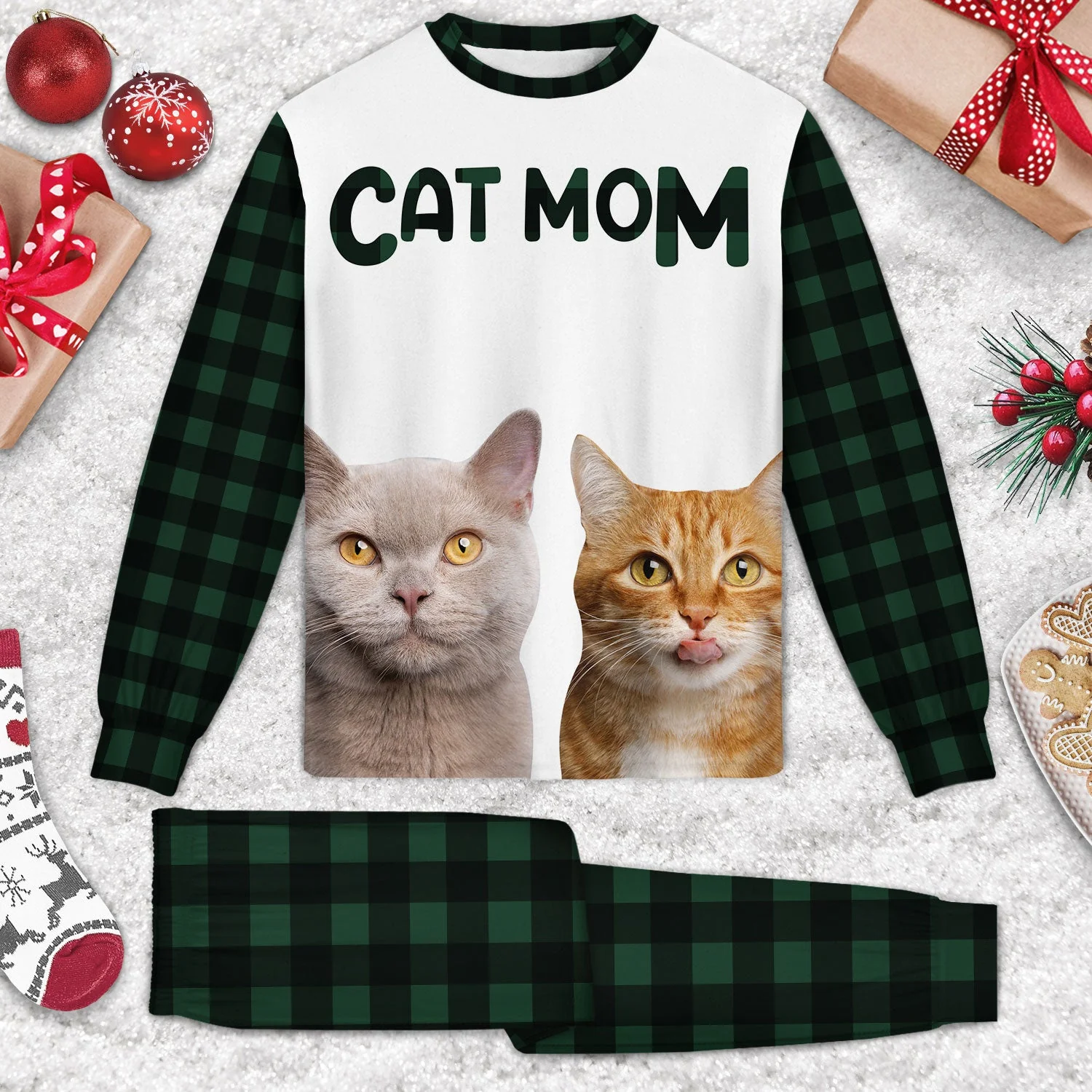 Custom Photo Cat Mom Cat Dad - Gift For Cat Lovers - Personalized Unisex Pajamas Set - Image 3