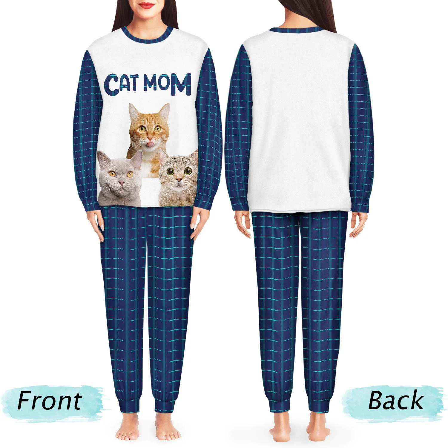 Custom Photo Cat Mom Cat Dad - Gift For Cat Lovers - Personalized Unisex Pajamas Set - Image 4