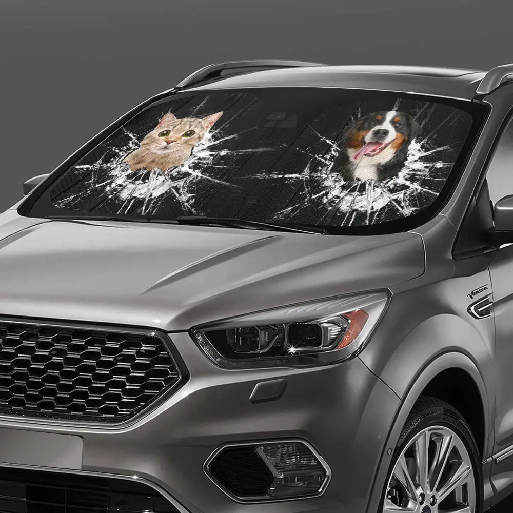 Custom Photo Cats Dogs Broken Glasses - Personalized Auto Sunshade - Image 4