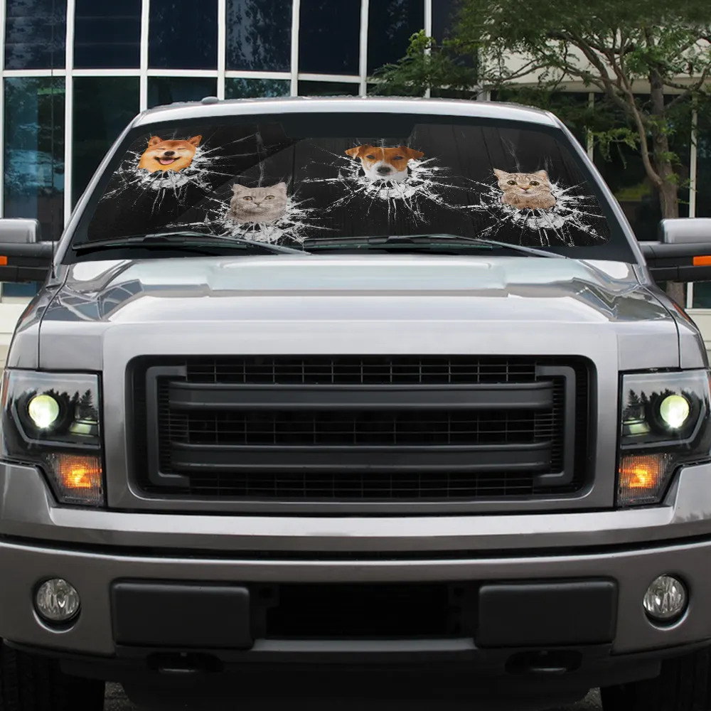 Custom Photo Cats Dogs Broken Glasses - Personalized Auto Sunshade - Image 6