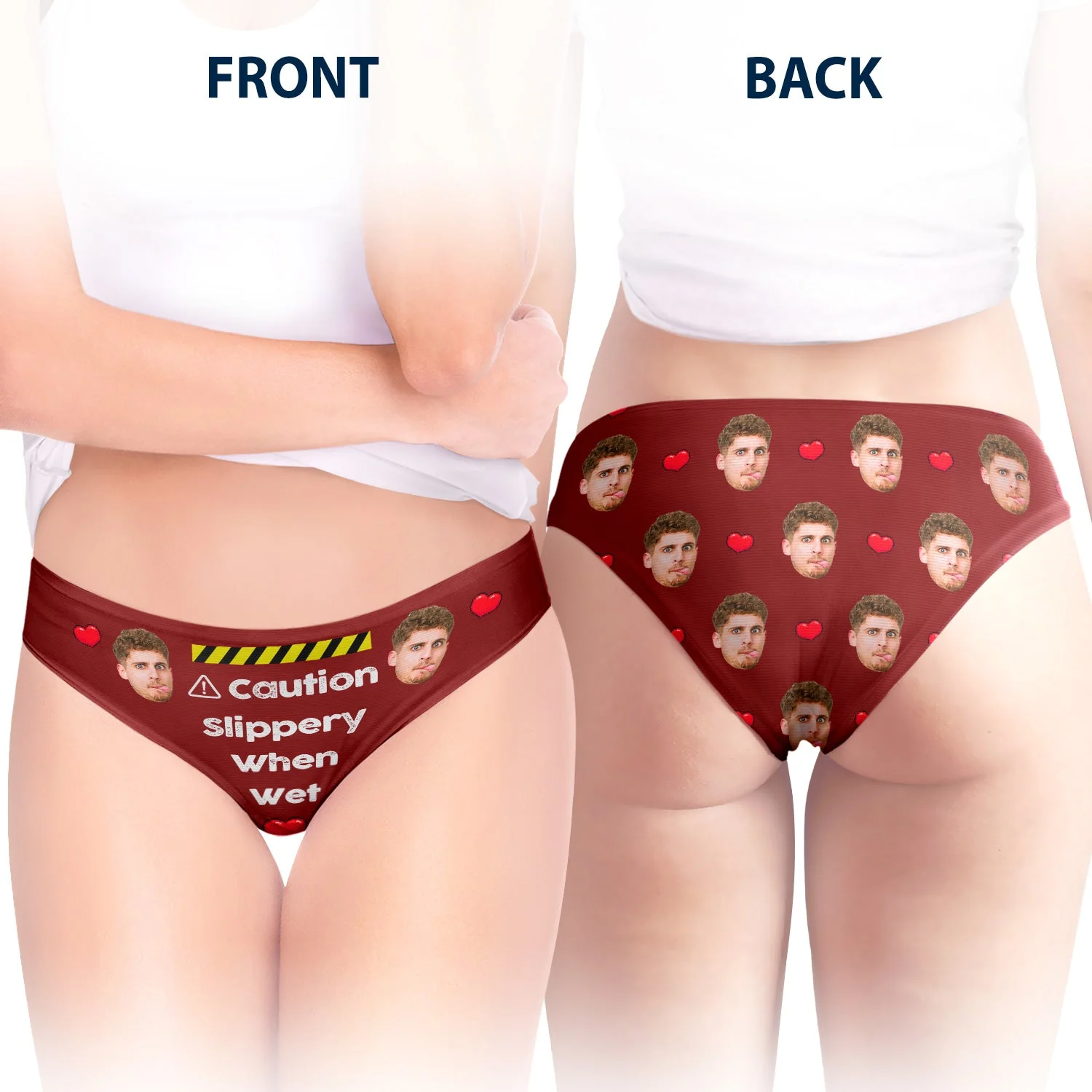 Custom Photo Caution Slippery When Wet Choking Hazard - Anniversary, Funny Gift For Spouse, Husband, Wife - Personalized Couple Matching Underwear Briefs - Image 5