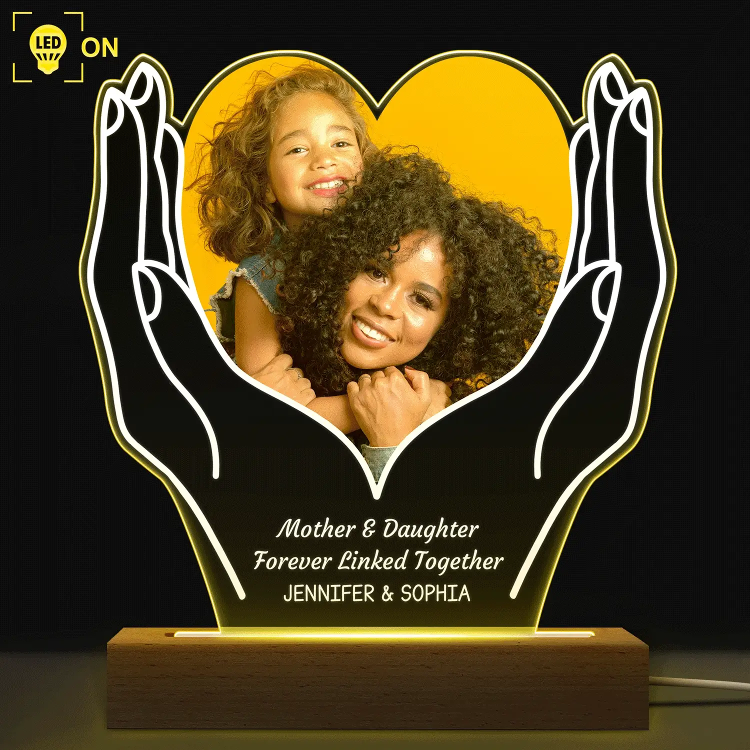Custom Photo Cherished Heart - Loving Gift For Mom, Mother, Couples, Your Loved Ones - Personalized 3D Led Light Wooden Base - Image 2
