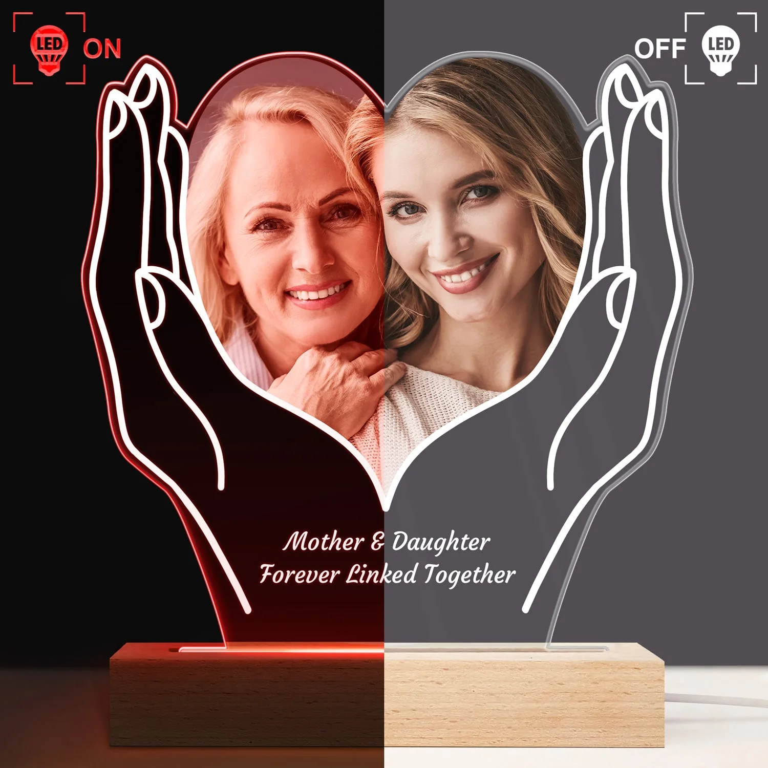 Custom Photo Cherished Heart - Loving Gift For Mom, Mother, Couples, Your Loved Ones - Personalized 3D Led Light Wooden Base - Image 3