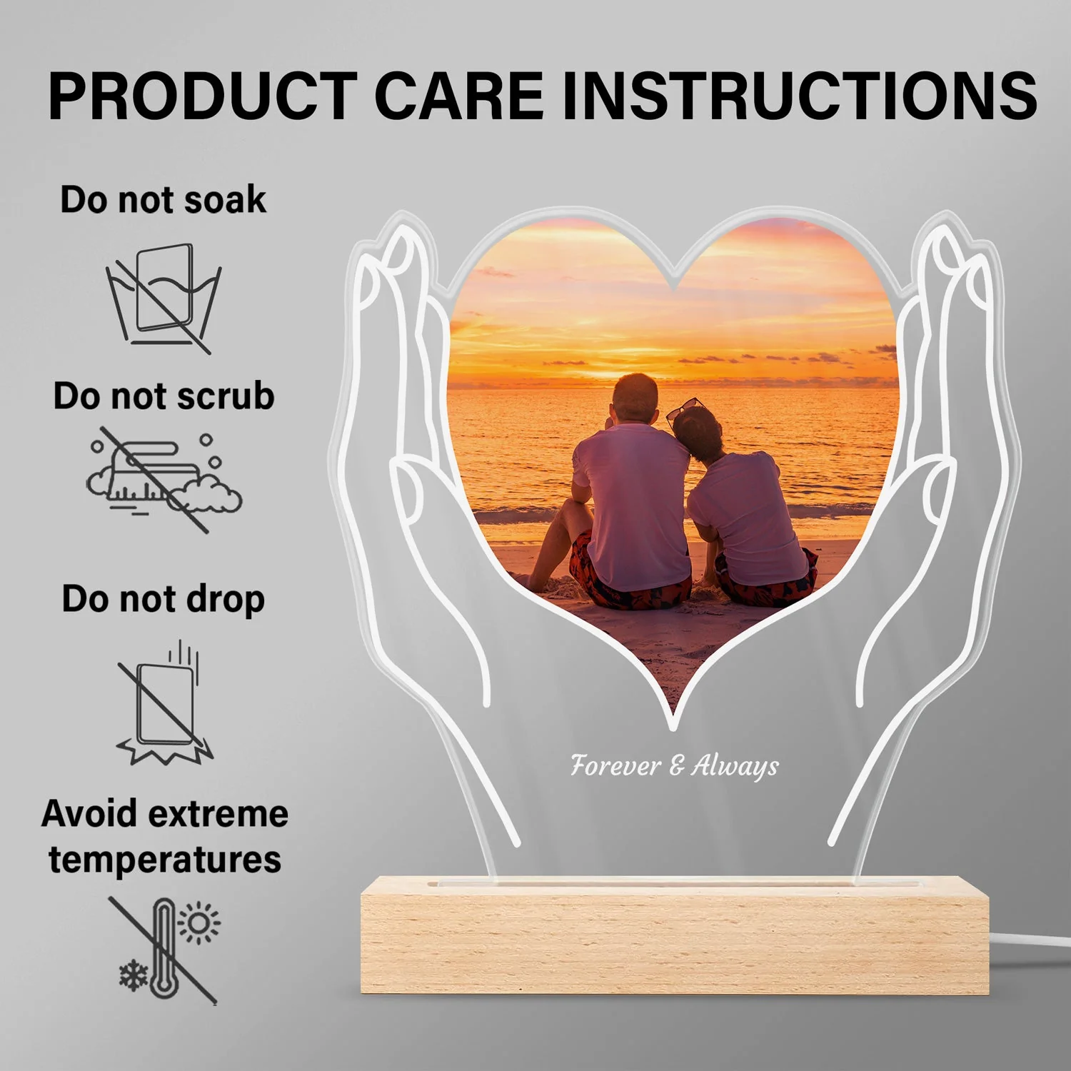 Custom Photo Cherished Heart - Loving Gift For Mom, Mother, Couples, Your Loved Ones - Personalized 3D Led Light Wooden Base - Image 6