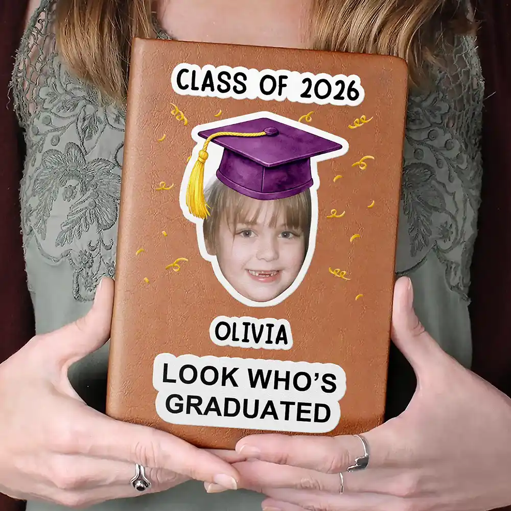 Custom Photo Childhood Look Who's Graduated - Personalized Leather Journal - Image 5