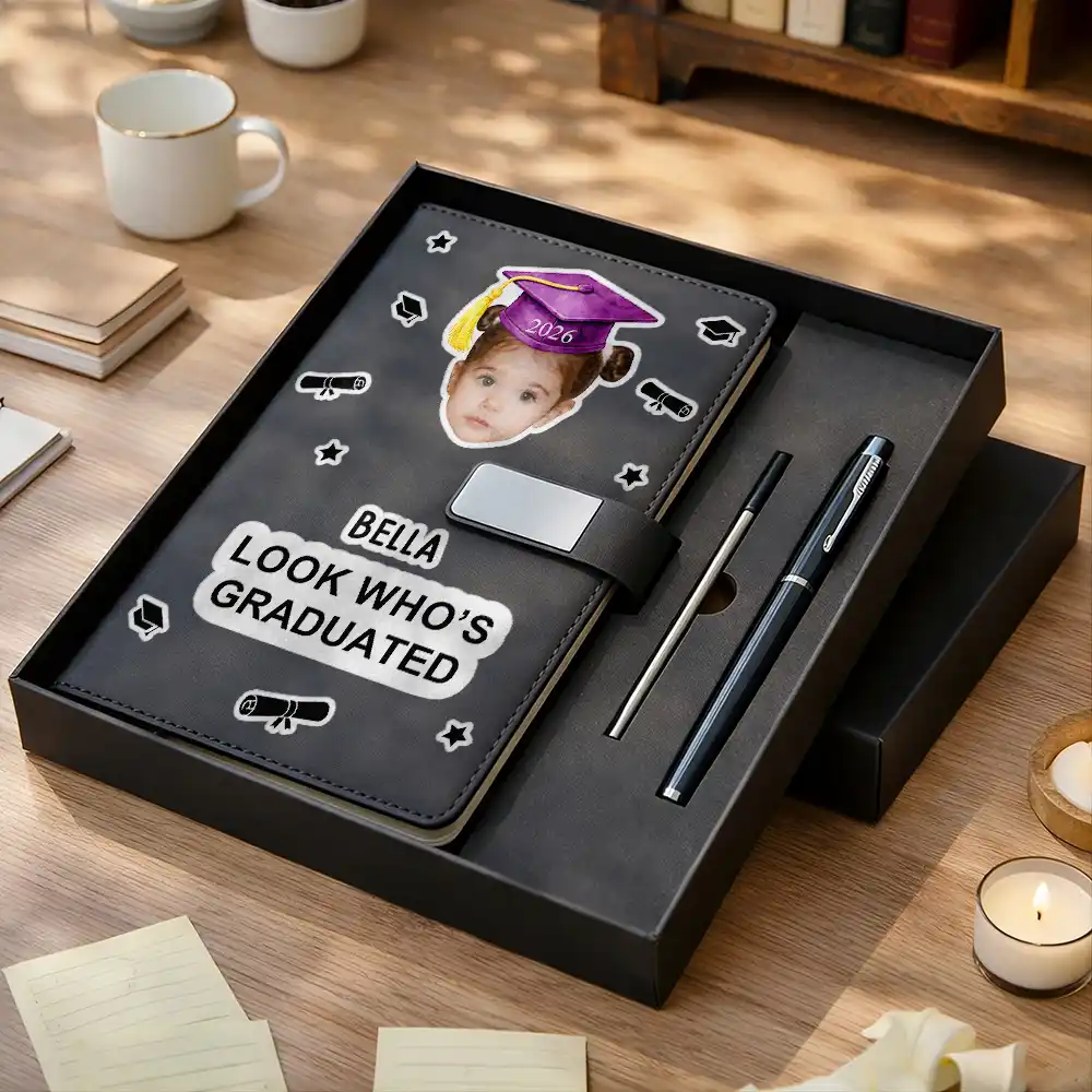 Custom Photo Childhood Look Who's Graduated - Personalized Leather Notebook Set - Image 3